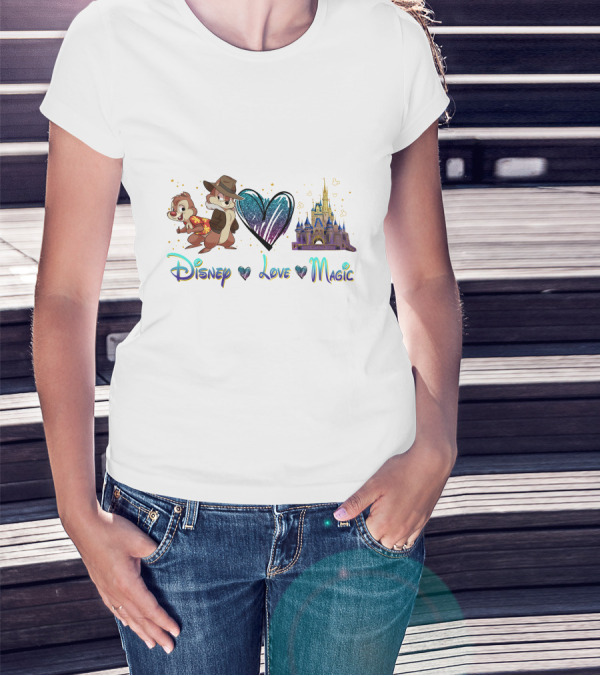 Disney Chip N Dale Love Magic Castle Heart T-Shirt