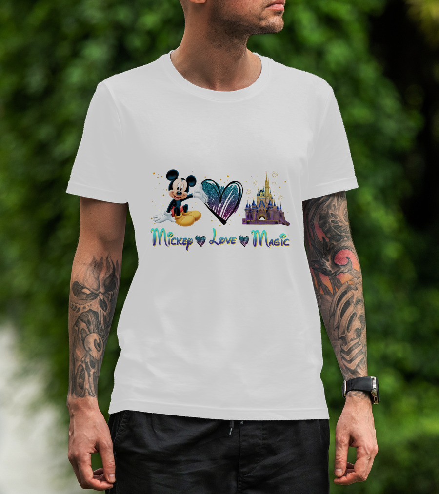Mickey Mouse Love Magic Castle Disney Iconic Heart T-Shirt