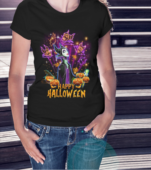 Happy Halloween Maleficent Pumpkin Fireworks T-Shirt