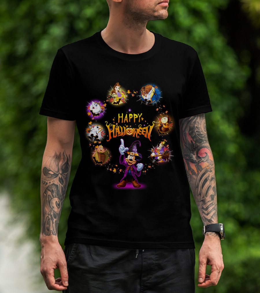 Happy Halloween Beauty And The Beast Disney Mickey Mouse Characters T-Shirt