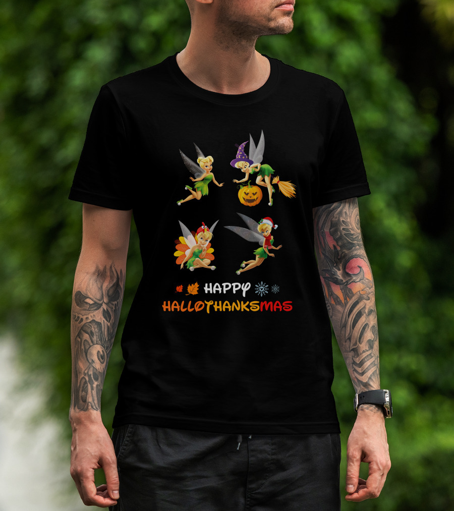 Happy Hallothankmas Tinkerbell Pumpkin Turkey Santa Hat T-Shirt
