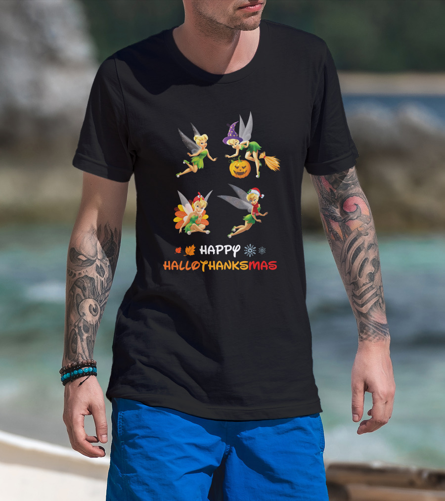 Happy Hallothankmas Tinkerbell Pumpkin Turkey Santa Hat T-Shirt