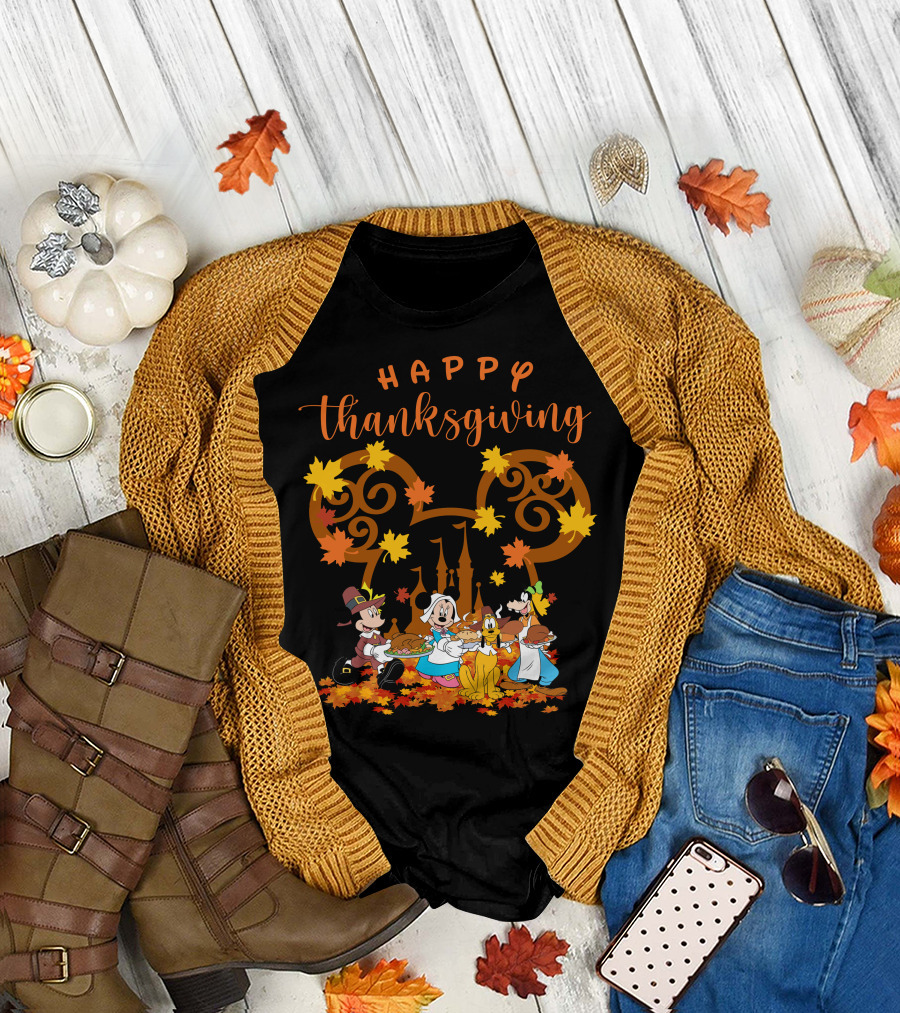 Happy Thanksgiving Mickey and Friends Disneyland Castle T-Shirt