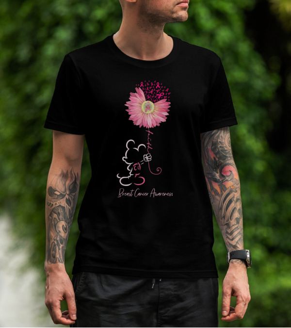 Breast Cancer Awareness Pink Flower Ribbon T-Shirt