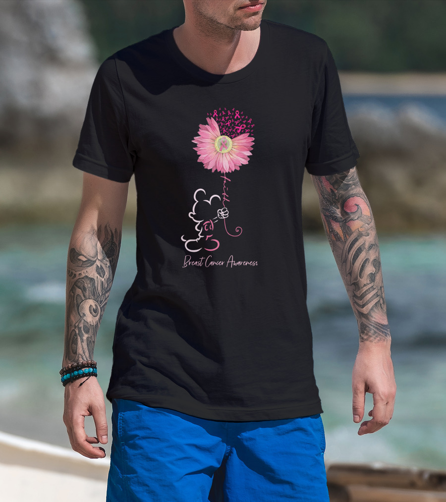 Breast Cancer Awareness Pink Flower Ribbon T-Shirt