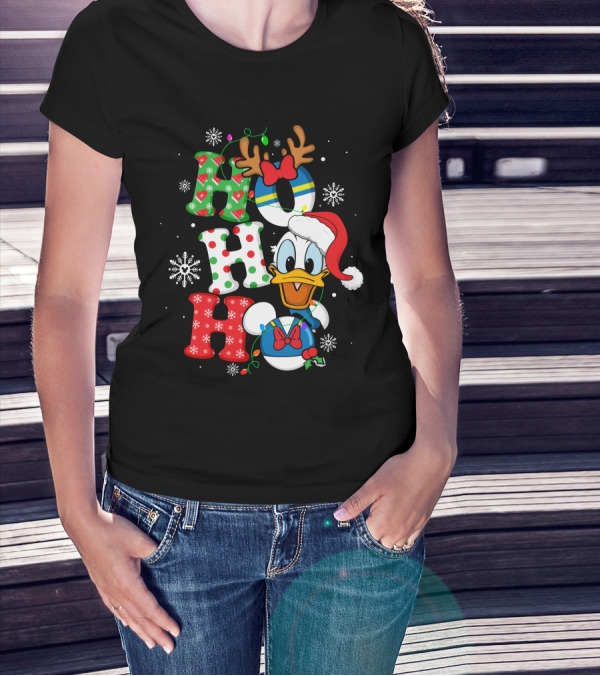 Donald Duck Ho Ho Ho Christmas Snowflakes Reindeer Antlers Santa Hat T-Shirt