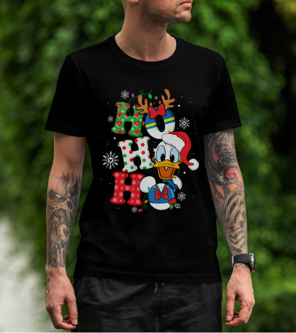 Donald Duck Ho Ho Ho Christmas Snowflakes Reindeer Antlers Santa Hat T-Shirt
