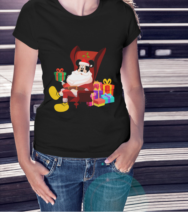 MK Santa Christmas Mickey Mouse With Gifts Iconic Disney Holiday T-Shirt