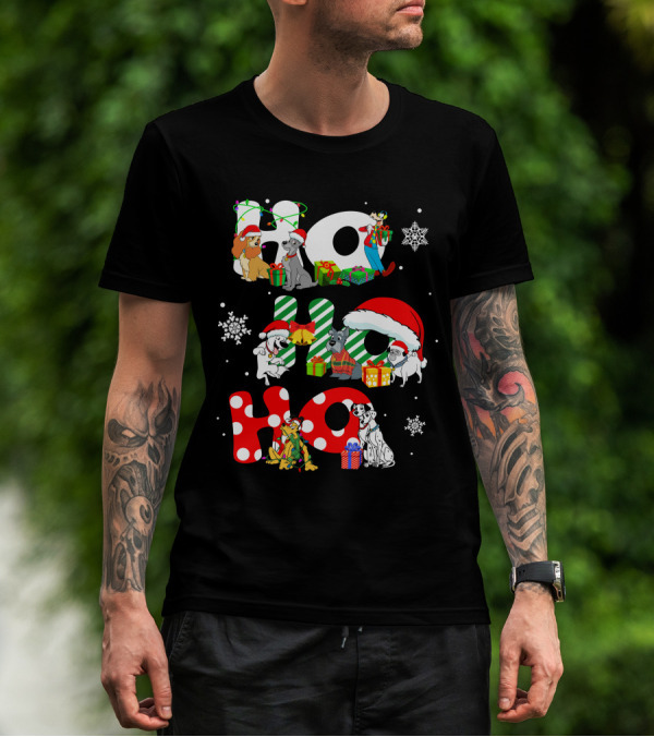 Ho Ho Ho Christmas Dogs And Snowflakes T-Shirt