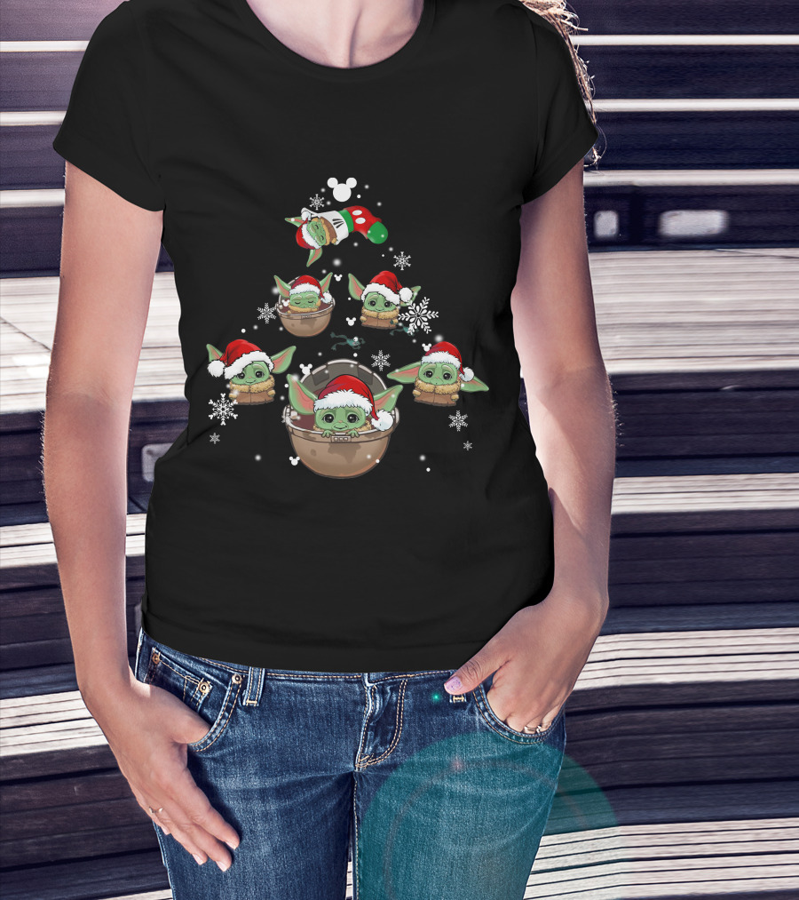 BYD Christmas Baby Yoda Holiday Tree With Santa Hats T-Shirt