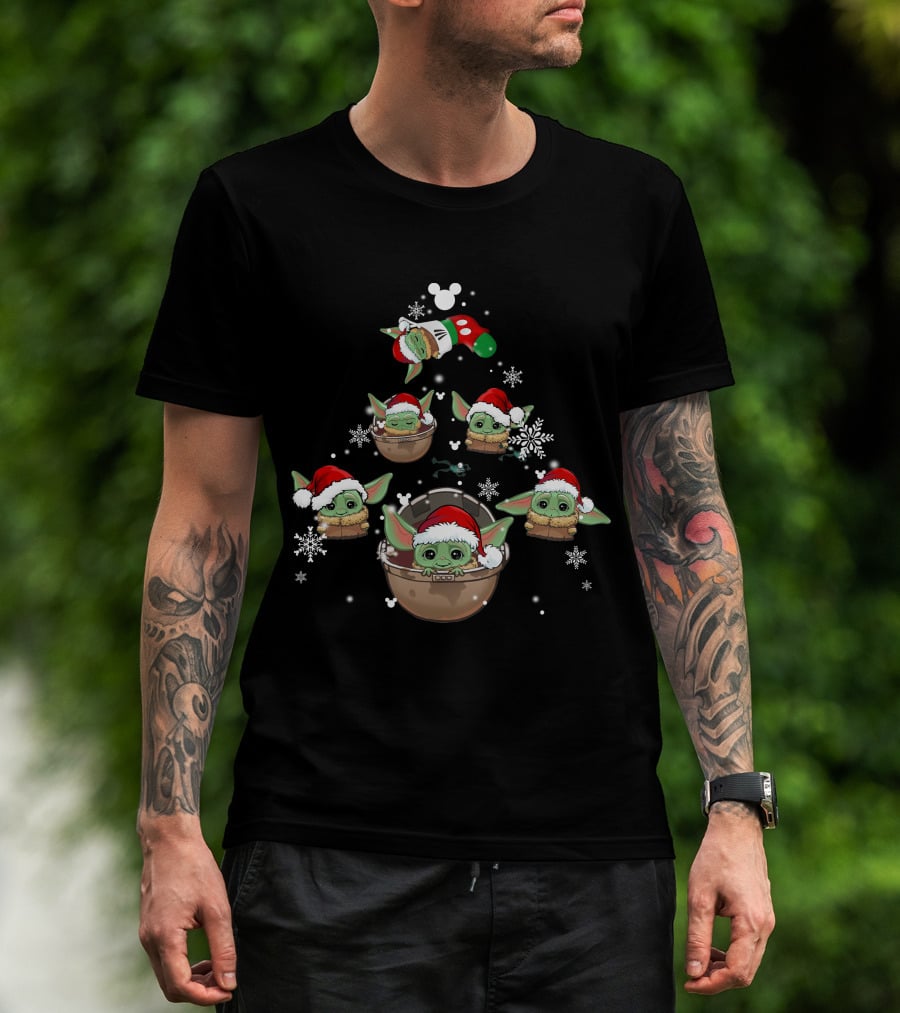 BYD Christmas Baby Yoda Holiday Tree With Santa Hats T-Shirt