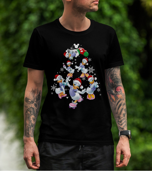 Disney Daisy Duck Christmas Celebration With Santa Hats And Snowflakes T-Shirt