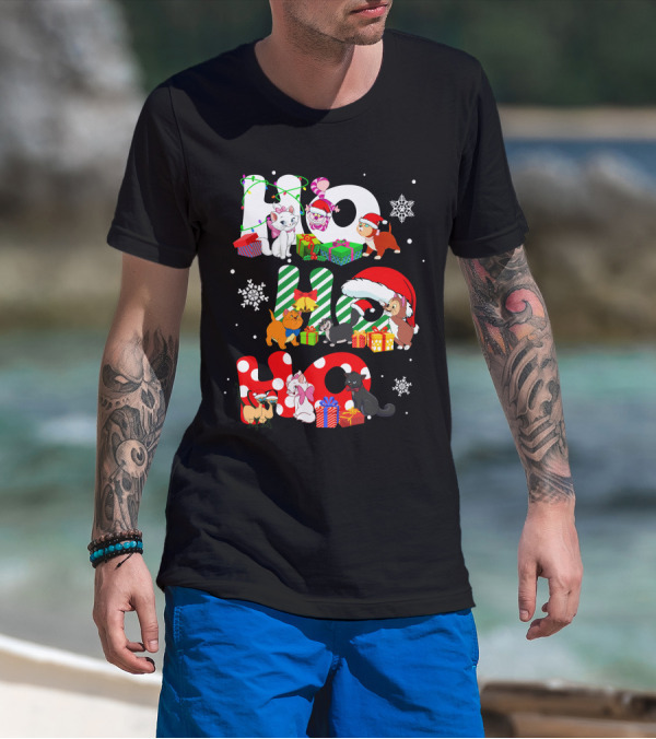 Disney Hohoho Christmas Cats Snowflakes Presents T-Shirt