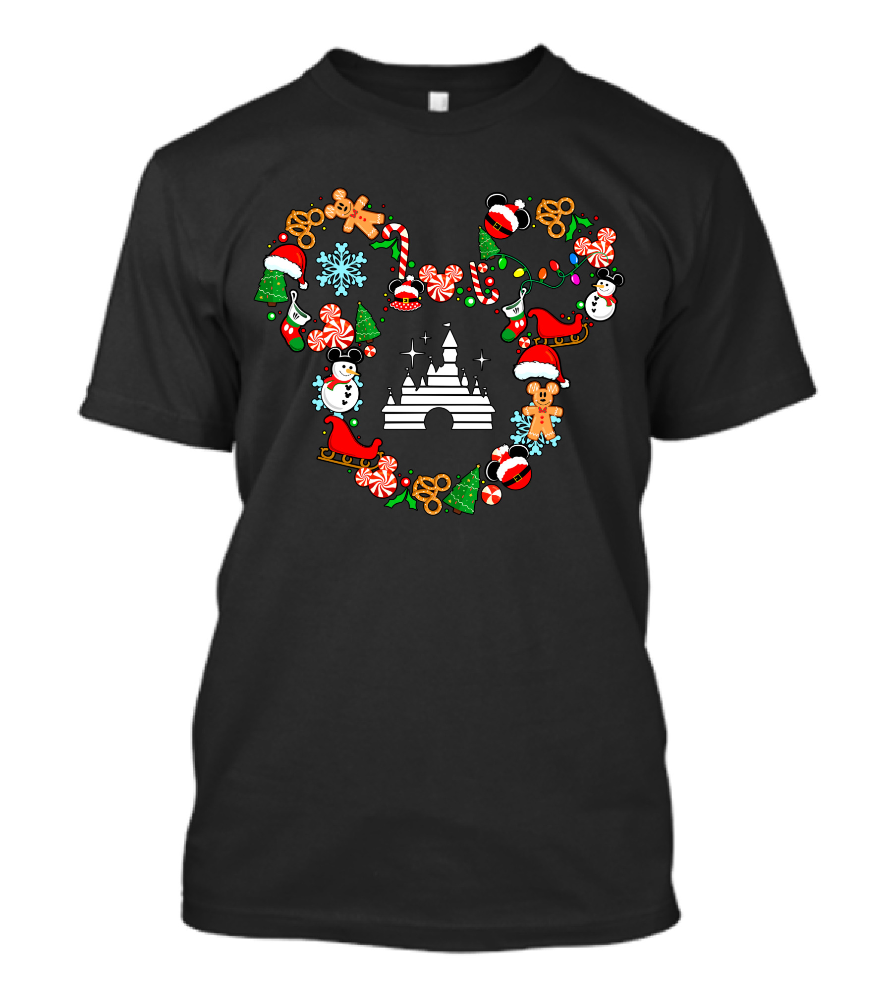 Mickey Head 1 Christmas Disney Holiday Candy Cane Snowman Gingerbread Castle T-Shirt
