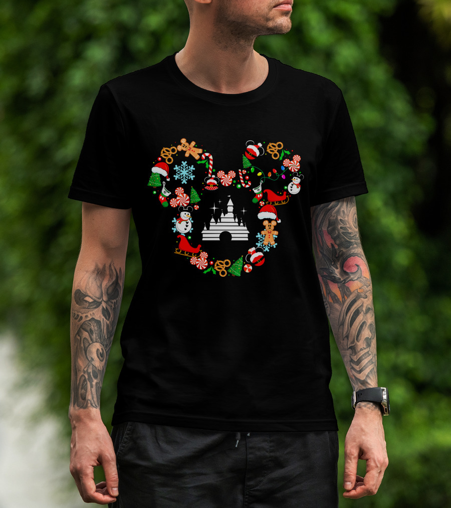 Mickey Head 1 Christmas Disney Holiday Candy Cane Snowman Gingerbread Castle T-Shirt