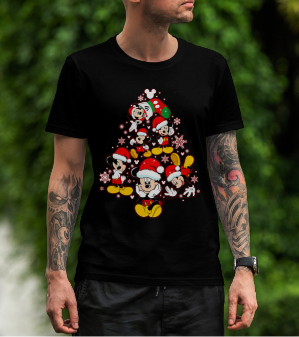 Disney Mickey Christmas Tree Santa Hat Holiday T-Shirt