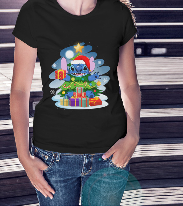 Stitch Christmas Tree Presents Holiday Cheer T-Shirt