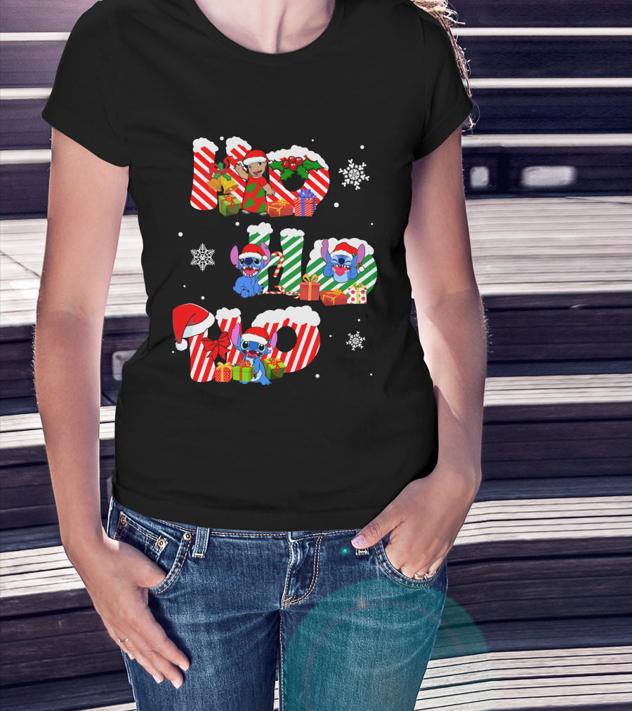Hohoho Christmas Stitch Santa Claus Presents Snowflakes T-Shirt