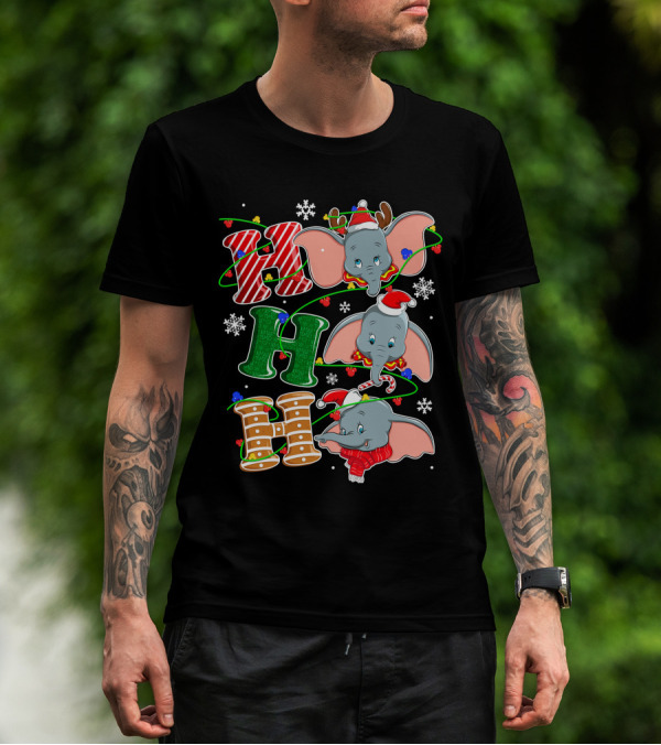 Dumbo Christmas Hohoho Santa Hat Snowflakes T-Shirt