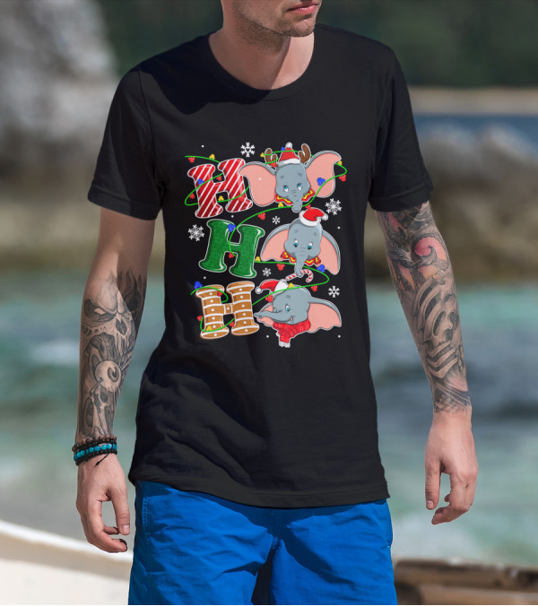 Dumbo Christmas Hohoho Santa Hat Snowflakes T-Shirt