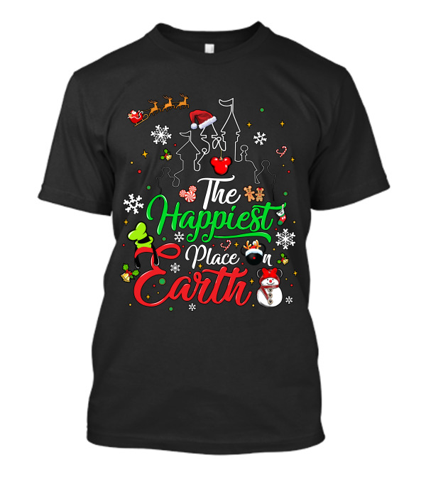 The Happiest Place On Earth Christmas Santa Snowman Gingerbread Reindeer Castle T-Shirt