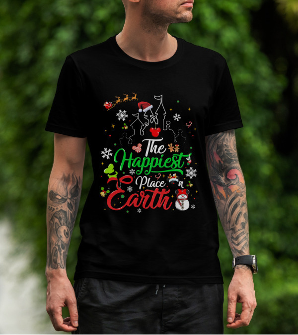 The Happiest Place On Earth Christmas Santa Snowman Gingerbread Reindeer Castle T-Shirt