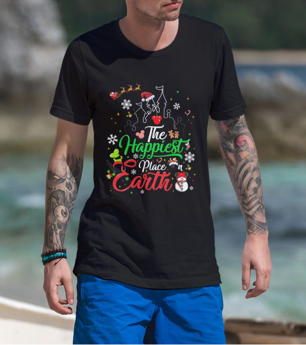 The Happiest Place On Earth Christmas Santa Snowman Gingerbread Reindeer Castle T-Shirt