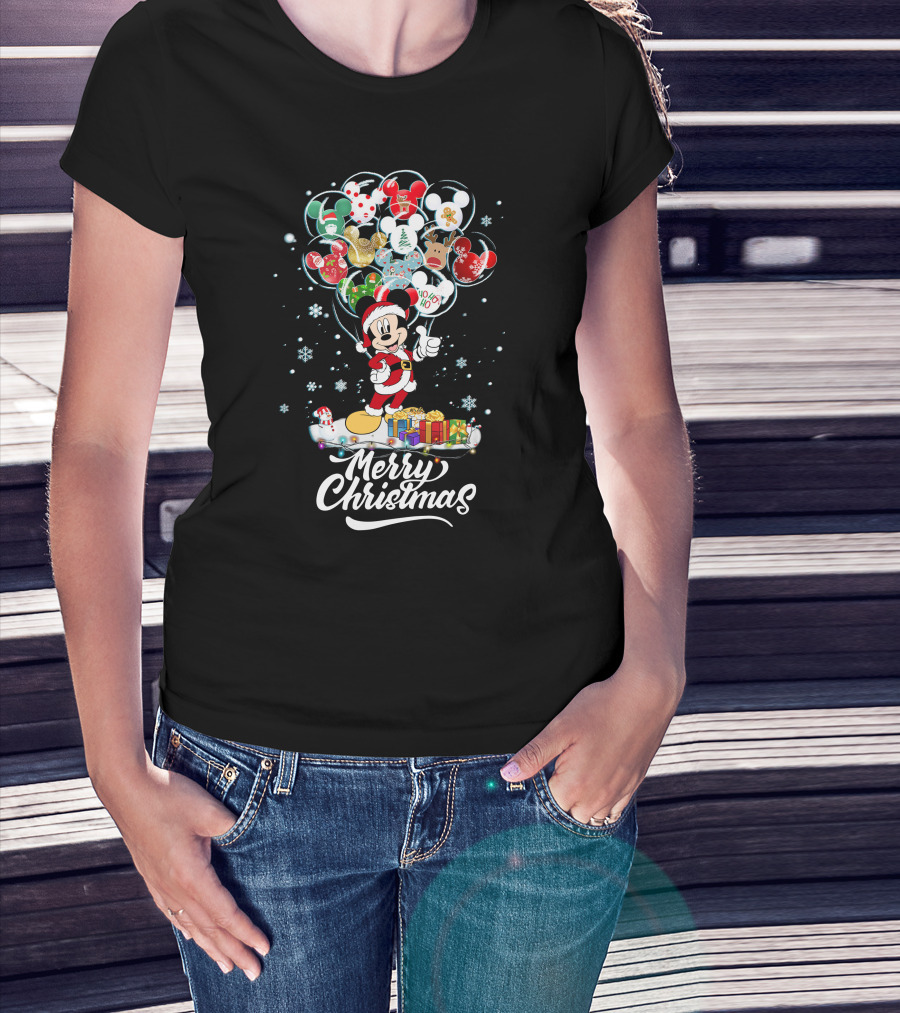 Mickey Christmas Balloons Holiday T-Shirt