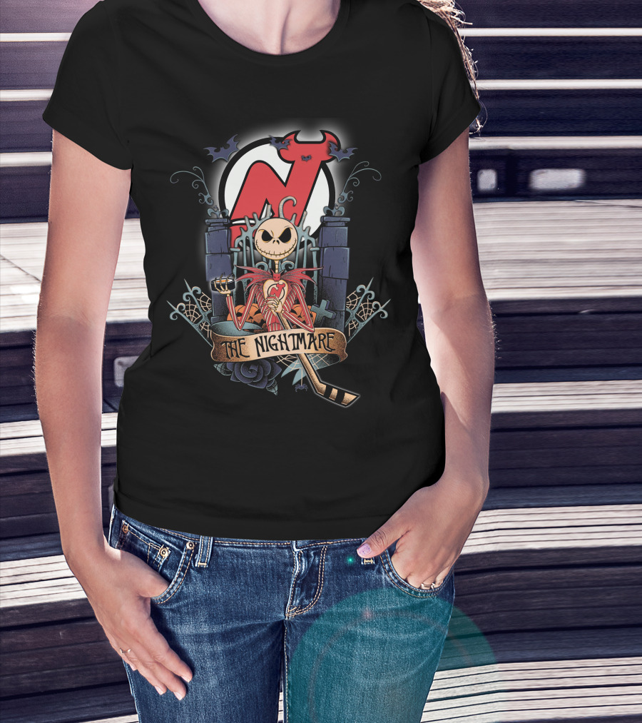 The Nightmare Before Christmas NJD Hockey Crossover With Jack Skellington And Devil T-Shirt