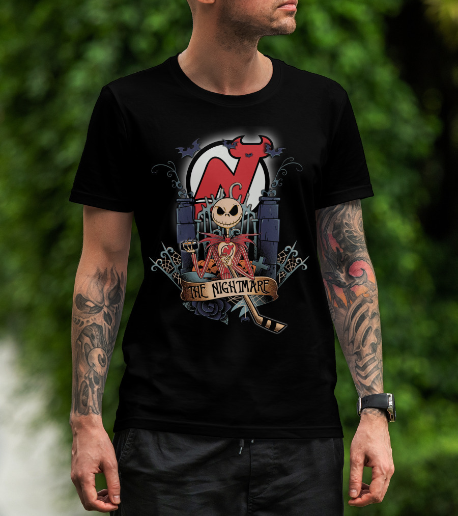 The Nightmare Before Christmas NJD Hockey Crossover With Jack Skellington And Devil T-Shirt