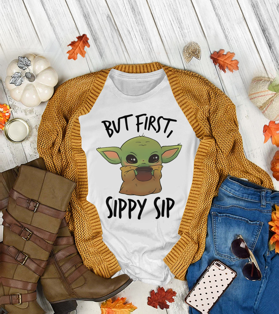 But First Sippy Sip Baby Yoda Cute Mandalorian Moment T-Shirt