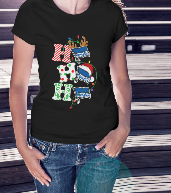 Hertha BSC Ho Ho Ho Christmas Lights Reindeer Santa Hat T-Shirt