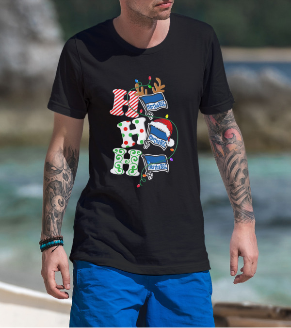 Hertha BSC Ho Ho Ho Christmas Lights Reindeer Santa Hat T-Shirt