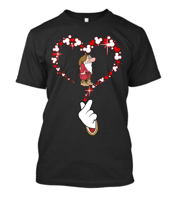 Grumpy Dwarf In Mouse Ear Heart With Iconic Glove Finger Gesture T-Shirt