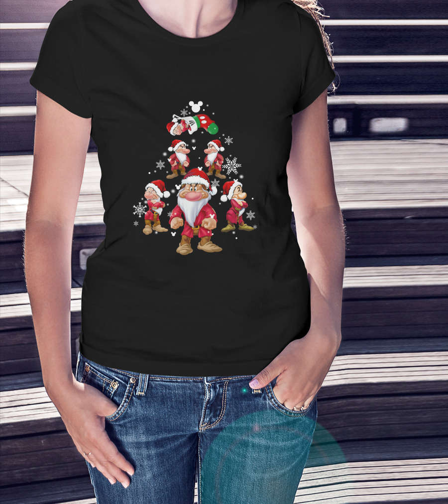 Grumpy Christmas Dwarf Santa Snowflake Tree Disney Stocking T-Shirt