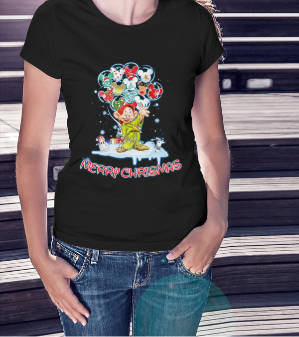 Dopey Merry Christmas Balloons And Snowman T-Shirt