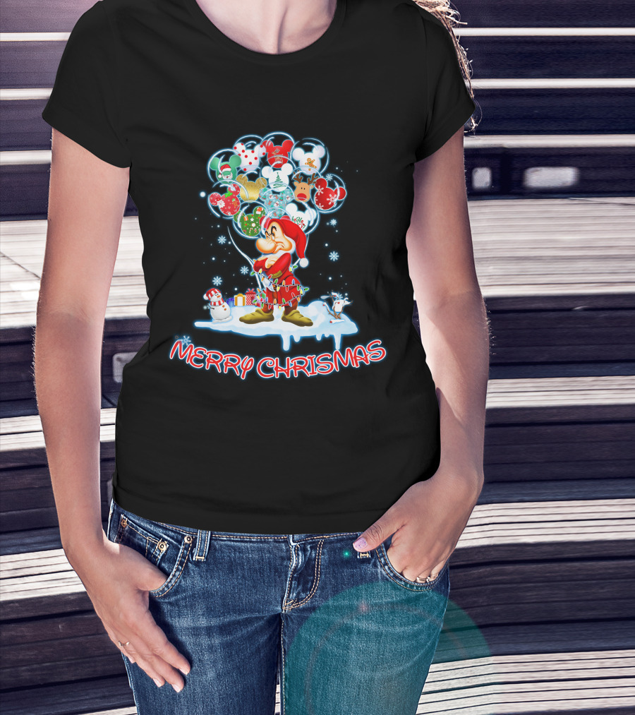 Grumpy Character With Festive Balloons Merry Christmas T-Shirt