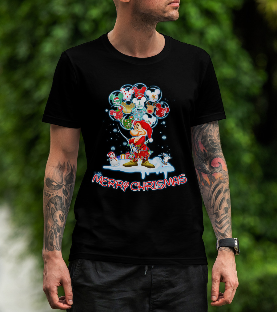 Grumpy Character With Festive Balloons Merry Christmas T-Shirt