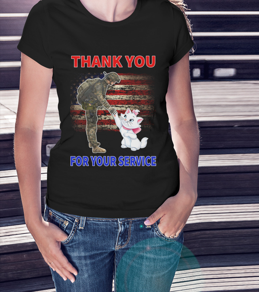 Thank You For Your Service Soldier With Marie Cat And American Flag T-Shirt