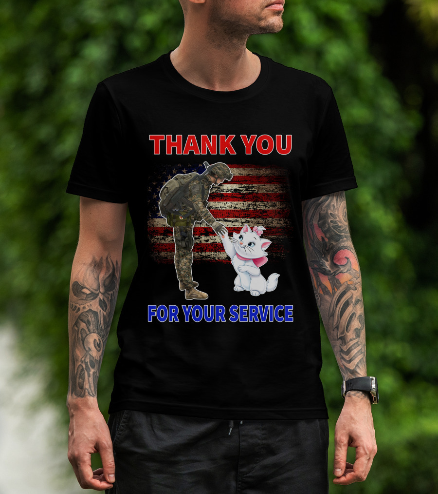 Thank You For Your Service Soldier With Marie Cat And American Flag T-Shirt