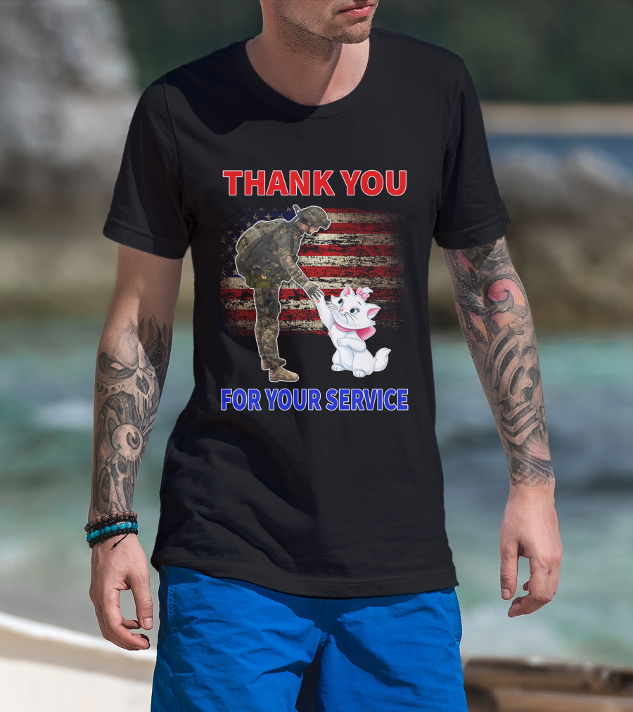 Thank You For Your Service Soldier With Marie Cat And American Flag T-Shirt