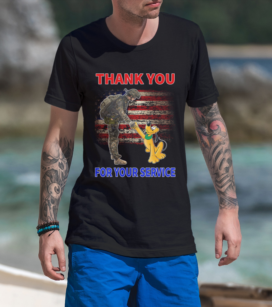 Thank You For Your Service Pluto Soldier American Flag T-Shirt
