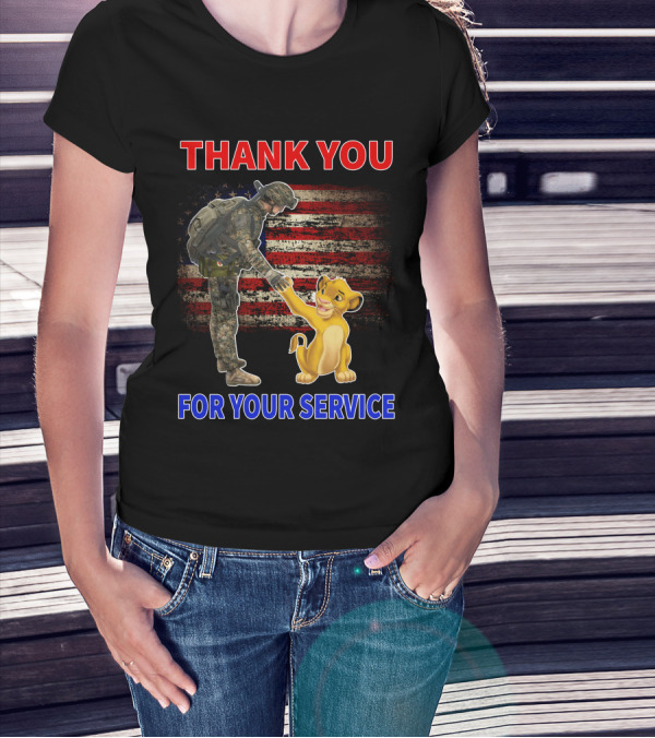 Thank You For Your Service Simba Soldier American Flag T-Shirt