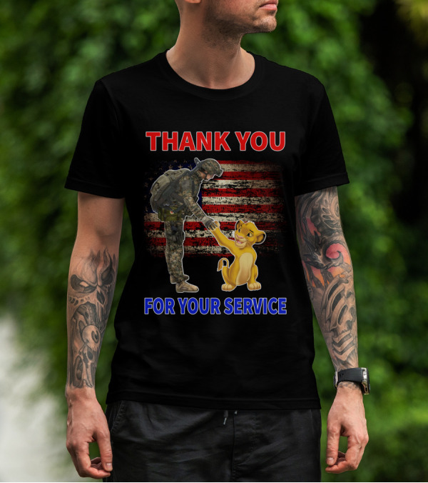 Thank You For Your Service Simba Soldier American Flag T-Shirt