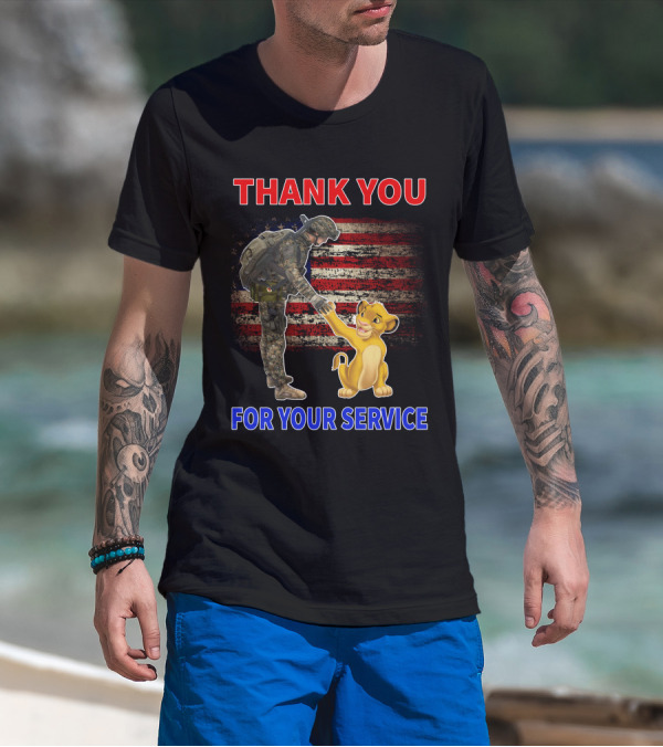 Thank You For Your Service Simba Soldier American Flag T-Shirt