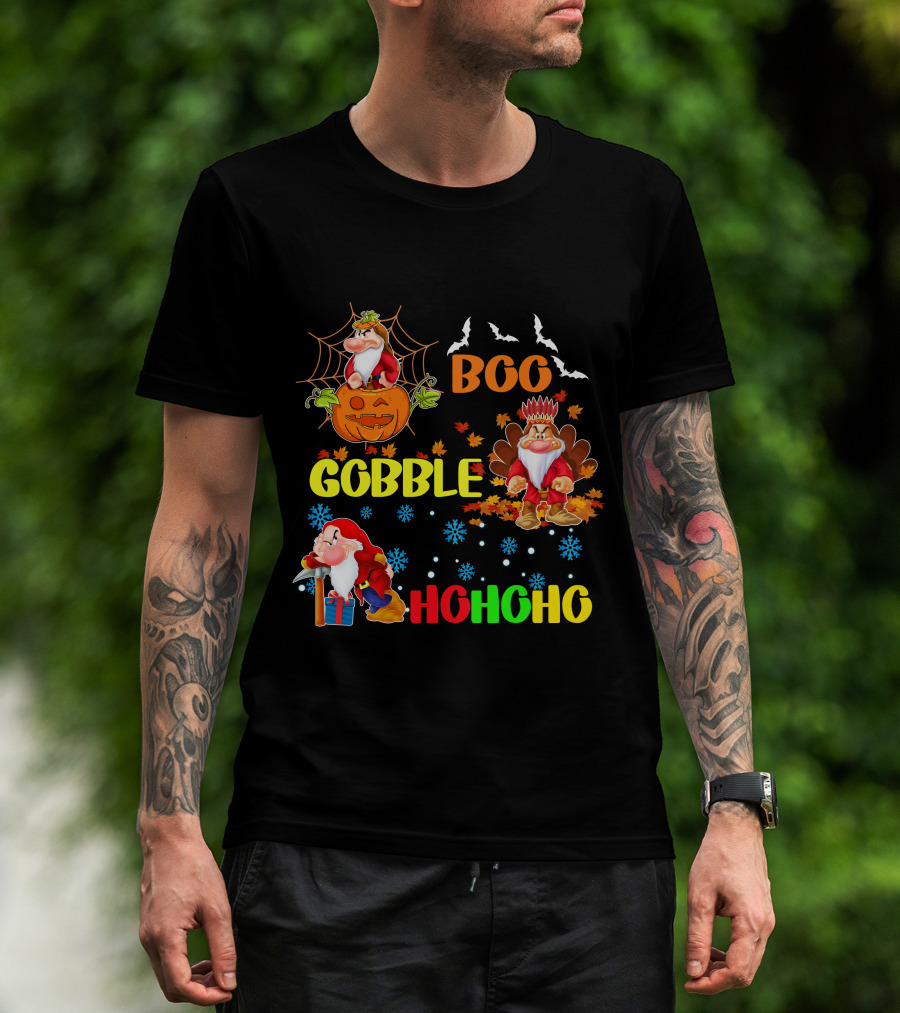 Grumpy Boo Gobble HoHoHo Halloween Thanksgiving Christmas T-Shirt