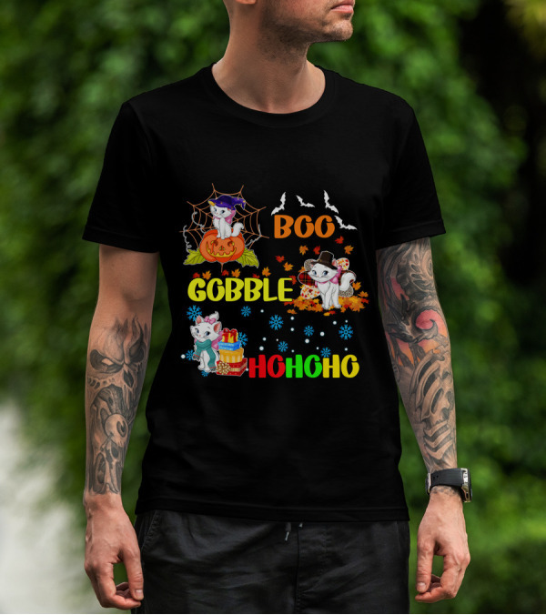 Marie Cat Boo Gobble HoHoHo HalloThanksMas T-Shirt