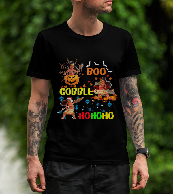 Boo Gobble HoHoHo Moana HalloThanksMas T-Shirt