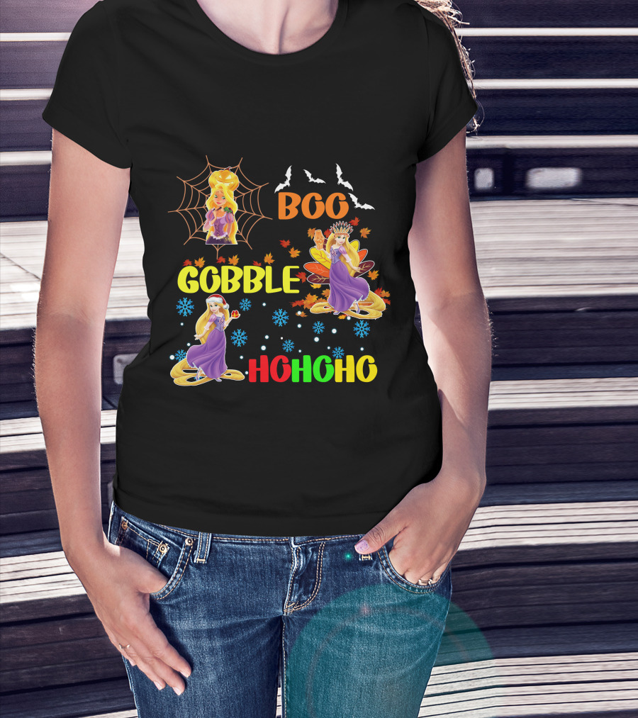 Rapunzel Boo Gobble HoHoHo HalloThanksMas T-Shirt
