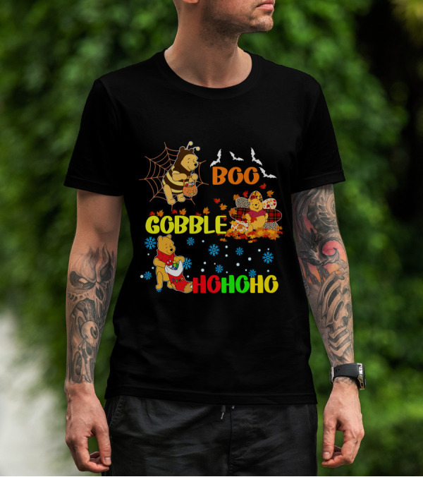 Pooh Boo Gobble HoHoHo Halloween Thanksgiving Christmas T-Shirt